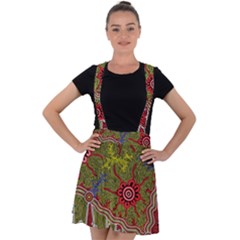 Authentic Aboriginal Art - Connections Velvet Suspender Skater Skirt by hogartharts