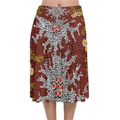 Authentic Aboriginal Art - Bushland Dreaming Velvet Flared Midi Skirt by hogartharts