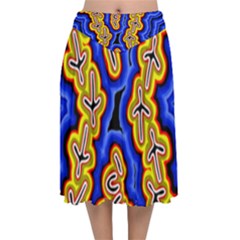 Authentic Aboriginal Art - Emu Dreaming Velvet Flared Midi Skirt by hogartharts