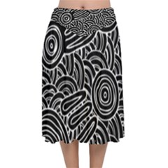 Authentic Aboriginal Art - Meeting Places Velvet Flared Midi Skirt by hogartharts