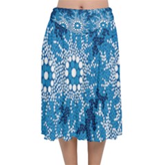 Authentic Aboriginal Art - Waterhole Dreaming Velvet Flared Midi Skirt by hogartharts