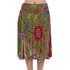 Authentic Aboriginal Art - Connections Velvet Flared Midi Skirt by hogartharts