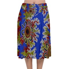 Authentic Aboriginal Art - Waterholes (corella) Velvet Flared Midi Skirt by hogartharts