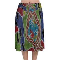 Authentic Aboriginal Art - Walking The Land Velvet Flared Midi Skirt by hogartharts