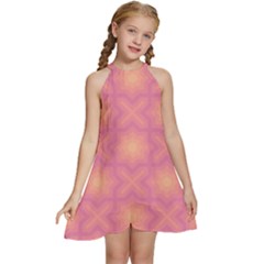 Fuzzy Peach Aurora Pink Stars Kids  Halter Collar Waist Tie Chiffon Dress by PatternSalad