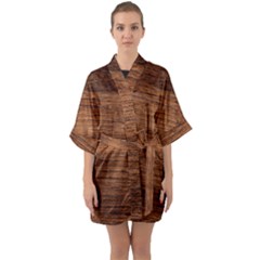 Brown Wooden Texture Half Sleeve Satin Kimono  by nateshop