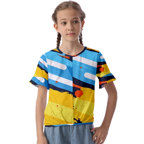 Colorful Paint Strokes Kids  Cuff Sleeve Scrunch Bottom T-shirt by nateshop