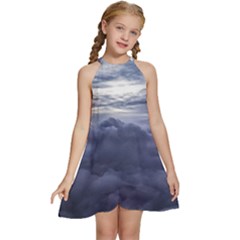 Majestic Clouds Landscape Kids  Halter Collar Waist Tie Chiffon Dress by dflcprintsclothing