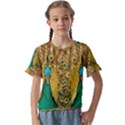 Peacock Feather Bird Peafowl Kids  Cuff Sleeve Scrunch Bottom T-Shirt View1