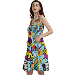 Graffiti Word Seamless Pattern Sleeveless V-neck Skater Dress With Pockets by Bedest