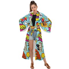 Graffiti Word Seamless Pattern Maxi Kimono by Bedest