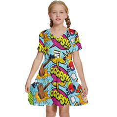 Graffiti Word Seamless Pattern Kids  Short Sleeve Tiered Mini Dress by Bedest