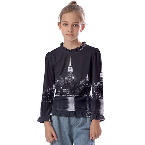 Photography Of Buildings New York City  Nyc Skyline Kids  Frill Detail T-shirt by Cemarart