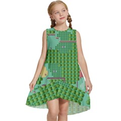 Green Retro Games Pattern Kids  Frill Swing Dress by Cemarart