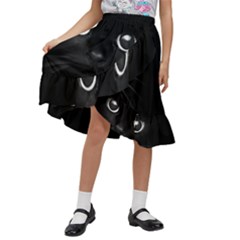 Black Cat Face Kids  Ruffle Flared Wrap Midi Skirt by Cemarart