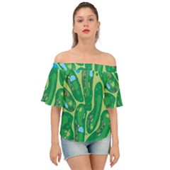 Golf Course Par Golf Course Green Off Shoulder Short Sleeve Top by Cemarart