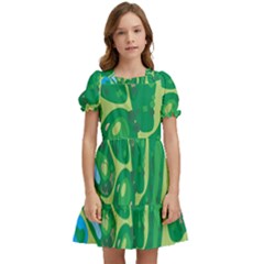 Golf Course Par Golf Course Green Kids  Puff Sleeved Dress by Cemarart