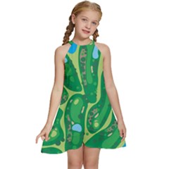 Golf Course Par Golf Course Green Kids  Halter Collar Waist Tie Chiffon Dress by Cemarart