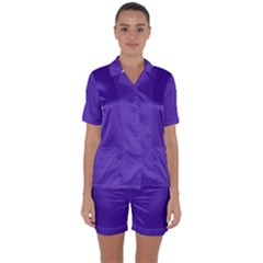 Ultra Violet Purple Satin Short Sleeve Pajamas Set by bruzer