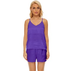 Ultra Violet Purple V-neck Satin Pajamas Set by bruzer