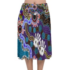 Authentic Aboriginal Art - Discovering Your Dreams Velvet Flared Midi Skirt by hogartharts