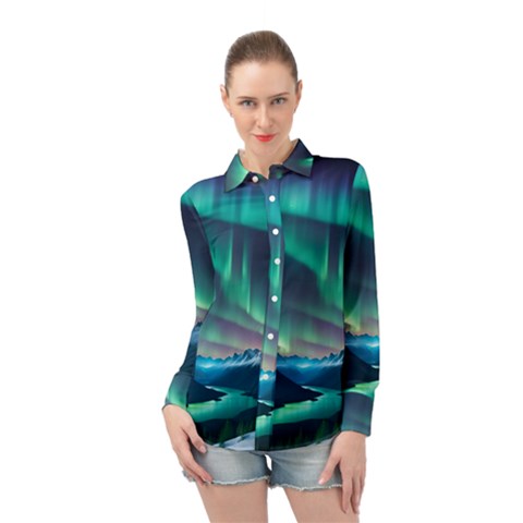 Zig Zag Waves Lines Geometric Long Sleeve Chiffon Shirt by Ndabl3x