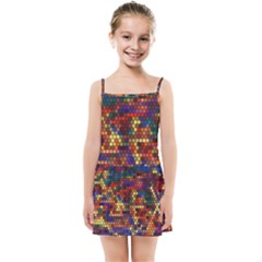 Hexagon Honeycomb Pattern Design Kids  Summer Sun Dress by Ndabl3x