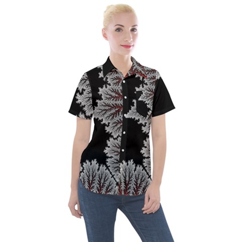 Silhouette Of Aurora Borealis Women s Short Sleeve Pocket Shirt by Bedest