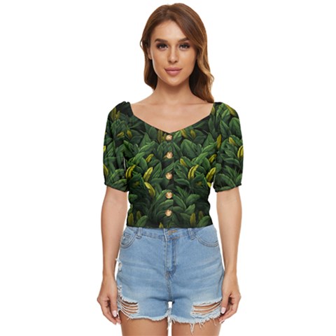 Banana Leaves Button Up Blouse by goljakoff