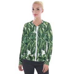 Green Banana Leaves Velvet Zip Up Jacket by goljakoff