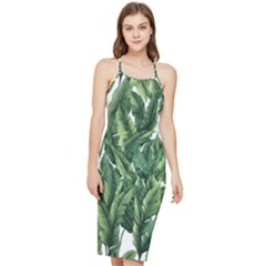 Green Banana Leaves Bodycon Cross Back Summer Dress by goljakoff