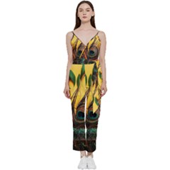 Peacock Feather Native V-neck Camisole Jumpsuit by Cemarart