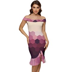 Hexagon Valentine Valentines Off Shoulder Ruffle Split Hem Bodycon Dress by Grandong