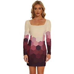 Hexagon Valentine Valentines Long Sleeve Square Neck Bodycon Velvet Dress by Grandong