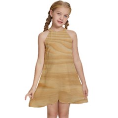 Light Wooden Texture, Wooden Light Brown Background Kids  Halter Collar Waist Tie Chiffon Dress by nateshop