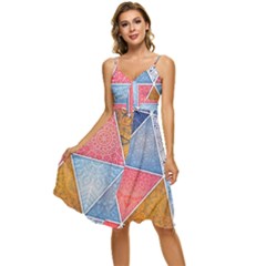 Texture With Triangles Sleeveless Tie Front Chiffon Dress by nateshop