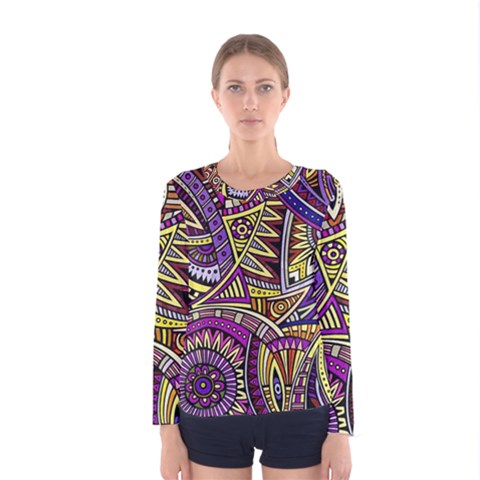 Violet Paisley Background, Paisley Patterns, Floral Patterns Women s Long Sleeve T-shirt by nateshop