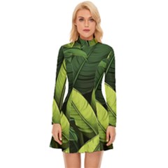 Banana Leaves Pattern Long Sleeve Velour Longline Dress by goljakoff