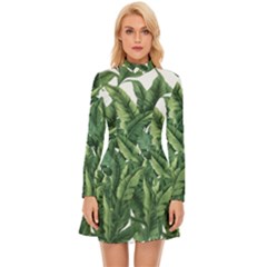 Tropical Leaves Long Sleeve Velour Longline Dress by goljakoff