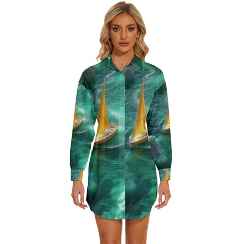 Lion King Of The Jungle Nature Womens Long Sleeve Shirt Dress by Cemarart