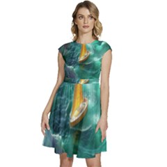 Dolphin Sea Ocean Cap Sleeve High Waist Dress by Cemarart