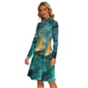 Dolphin Sea Ocean Long Sleeve Shirt Collar A-Line Dress View2