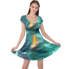 Dolphins Sea Ocean Water Cap Sleeve Dress by Cemarart