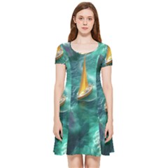 Dolphins Sea Ocean Water Inside Out Cap Sleeve Dress by Cemarart