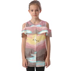 Mountain Birds River Sunset Nature Fold Over Open Sleeve Top by Cemarart