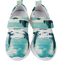 Dolphin Sea Ocean Kids  Velcro Strap Shoes by Cemarart