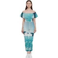 Dolphin Sea Ocean Bardot Ruffle Jumpsuit by Cemarart