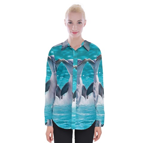 Dolphins Sea Ocean Womens Long Sleeve Shirt by Cemarart