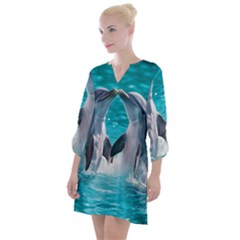 Dolphins Sea Ocean Open Neck Shift Dress by Cemarart