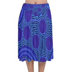 Authentic Aboriginal Art - Rivers Around Us Velvet Flared Midi Skirt by hogartharts